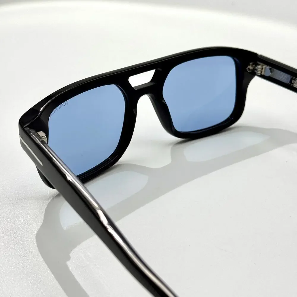Tom Ford Sunglasses Icon TI0022 01V Black Navigator Frame Blue Lens 53-20-145
